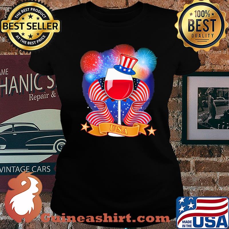 Wine American Flag Firework USA Fireworld Shirt Laides tee