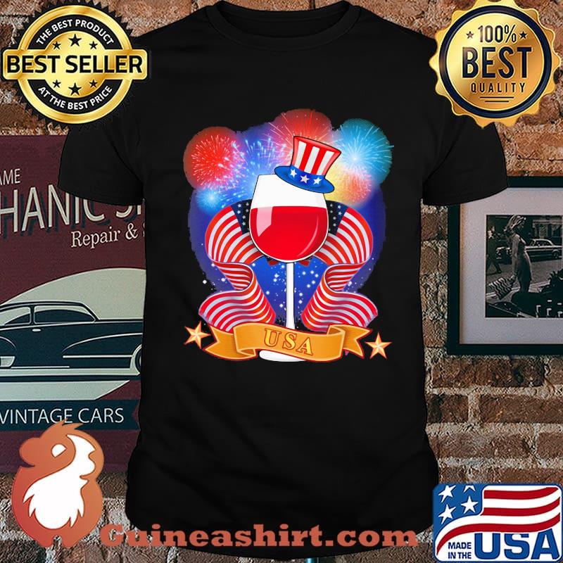 Wine American Flag Firework USA Fireworld Shirt