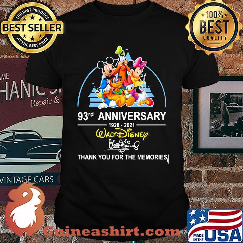93rd anniversary 1928 2021 Walt Disney thank you for the memories signature shirt