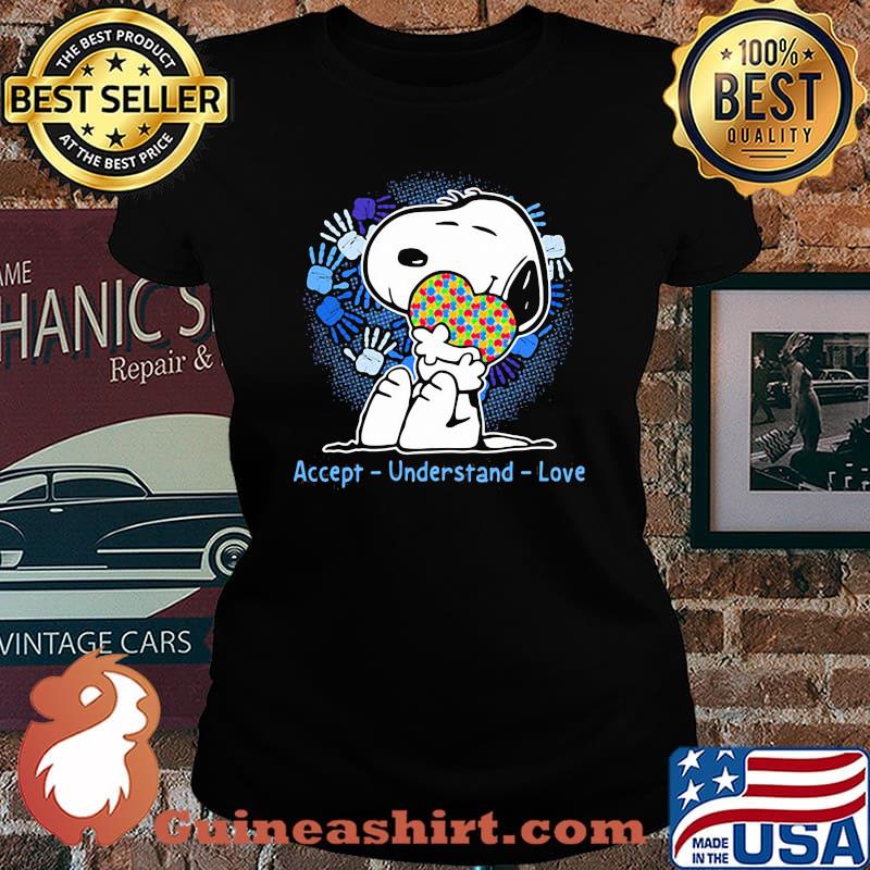 Accept understand love snoopy heart autism awareness Laides tee
