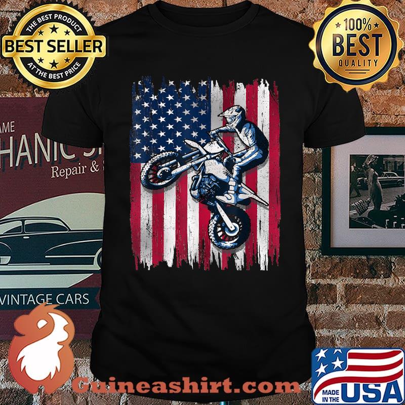 Dirt Bike American Flag Motocross Biker Gift 4th of July Shirt