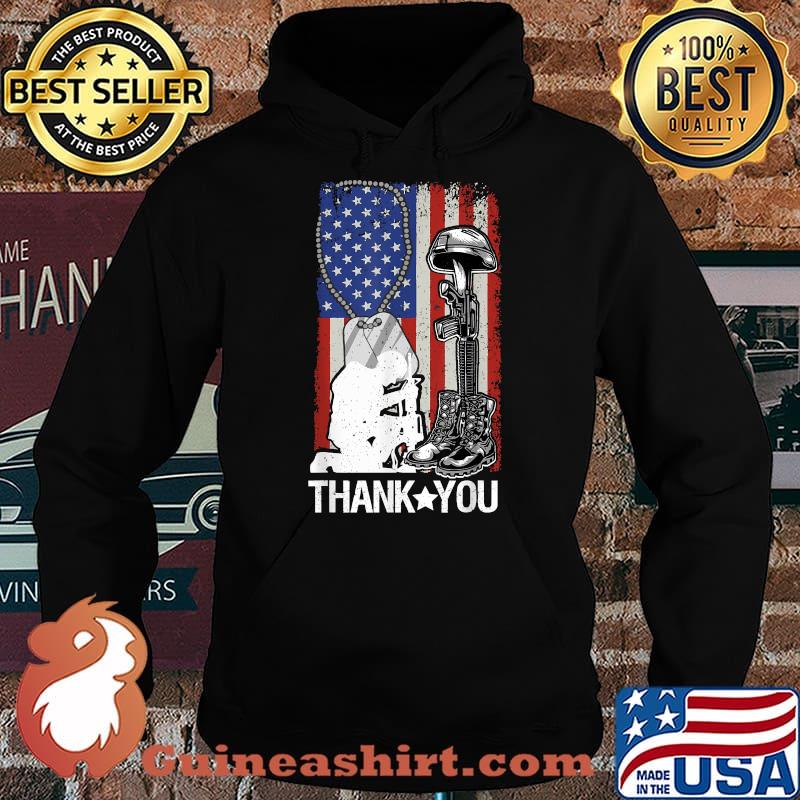 Distressed Memorial Day Thank you American Flag Military Boots Dog Tags T-Shirt Hoodie