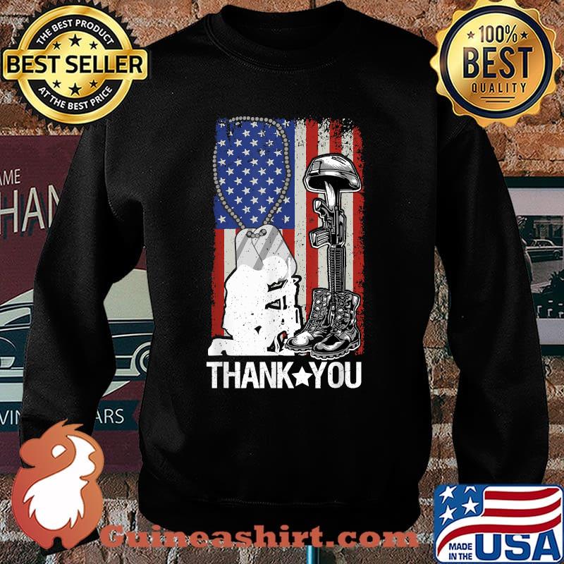 Distressed Memorial Day Thank you American Flag Military Boots Dog Tags T-Shirt Sweater