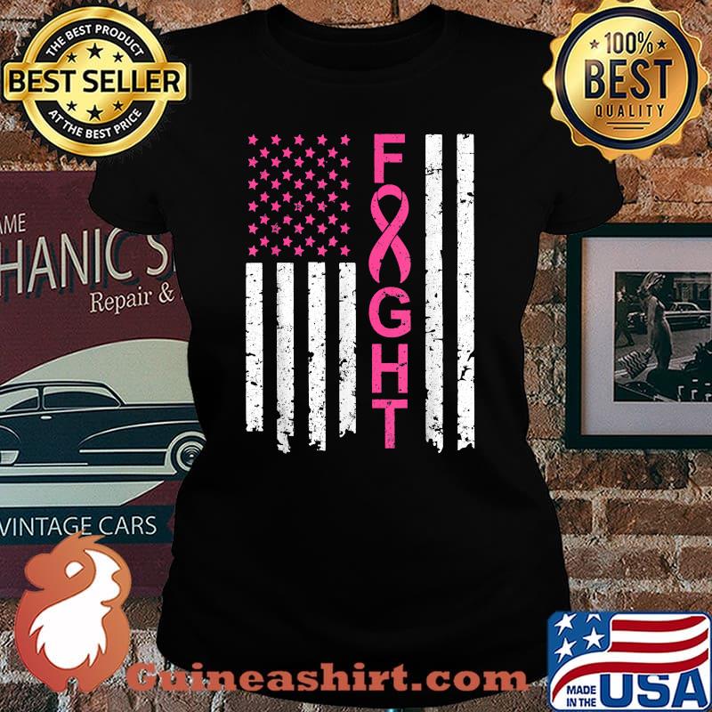 Fight Breast Cancer Awareness American Flag T-Shirt Laides tee