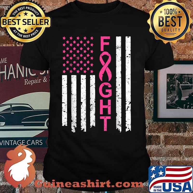 Fight Breast Cancer Awareness American Flag T-Shirt