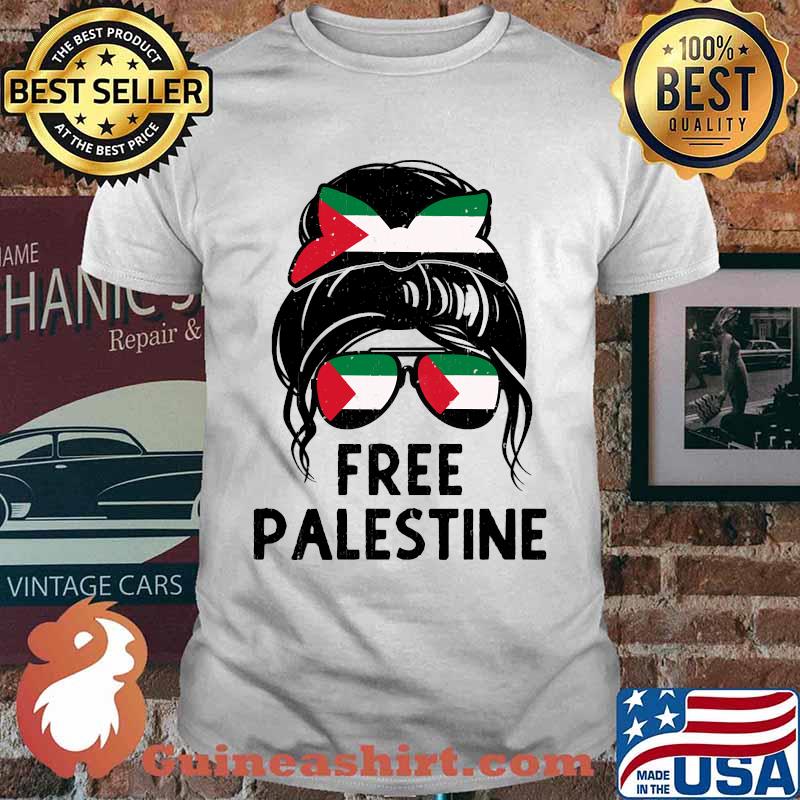 Free Palestine Flag Save Gaza Strip End Messy Hair Bun Shirt
