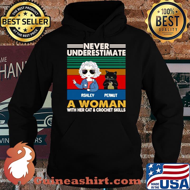 Girl And Black Cat Never Underestimate A Woman With Cats And Crochet Vintage Hoodie