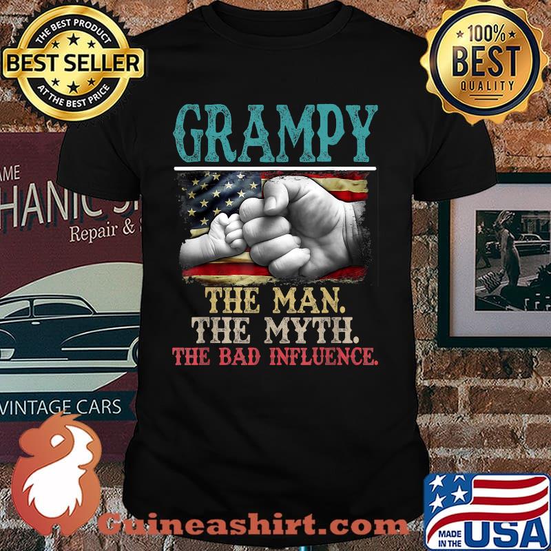 Grampy The Man The Myth The Bad Influence American Flag T-Shirt