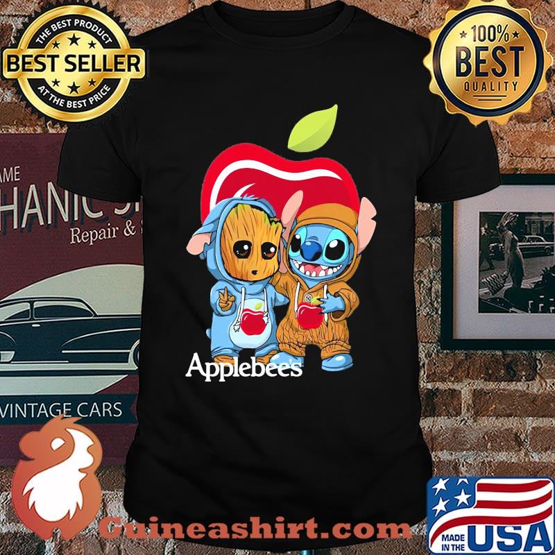 Groot and Stitch With Applebees Logo Shirt