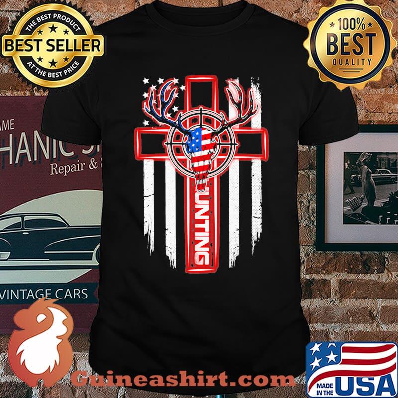 Hunting cross american flag independence 4th July Shirt