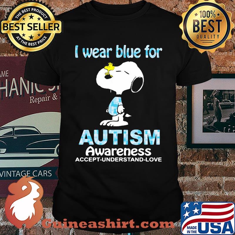 I wear blue for autism awareness accept understand love snoopy shirt