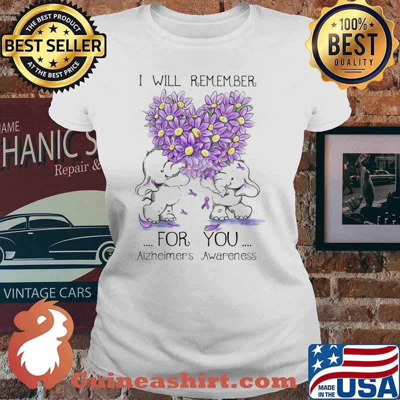 I Will Remember For You Alzheimer's Awareness Elephant Heart Flower Ladies tee