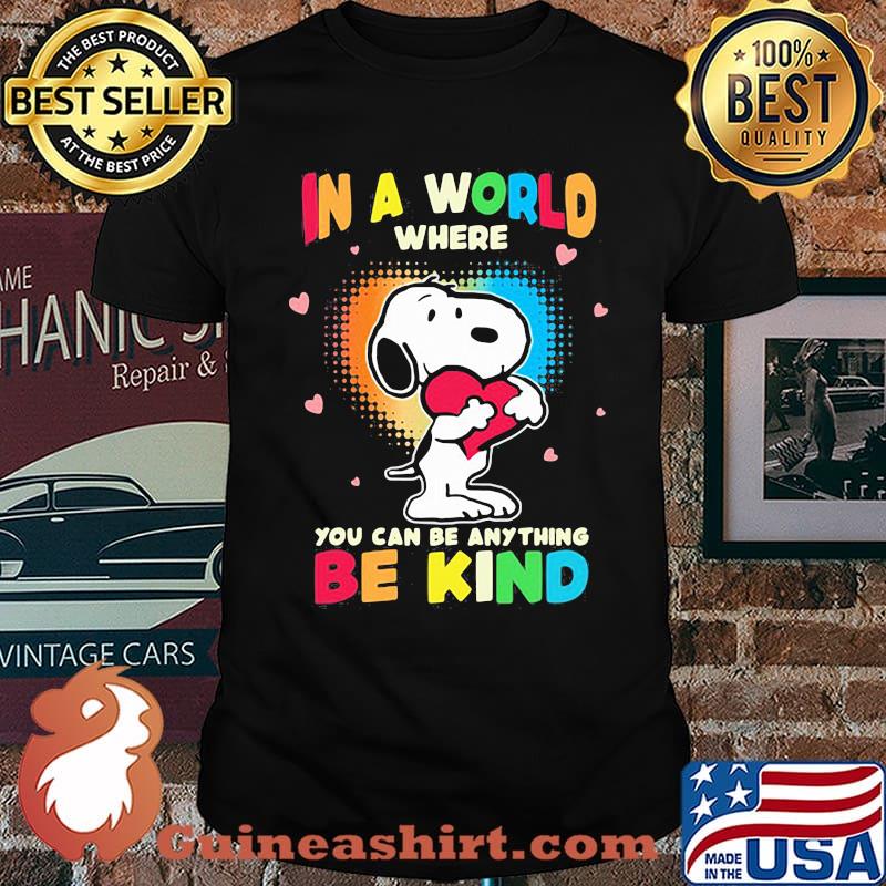 In a world where you can be anything be kind autism awareness snoopy shirt
