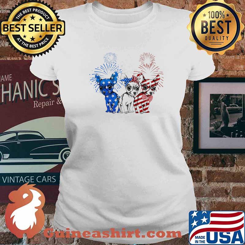 Love Chihuahua Proud American Flag Firework Shirt Ladies tee