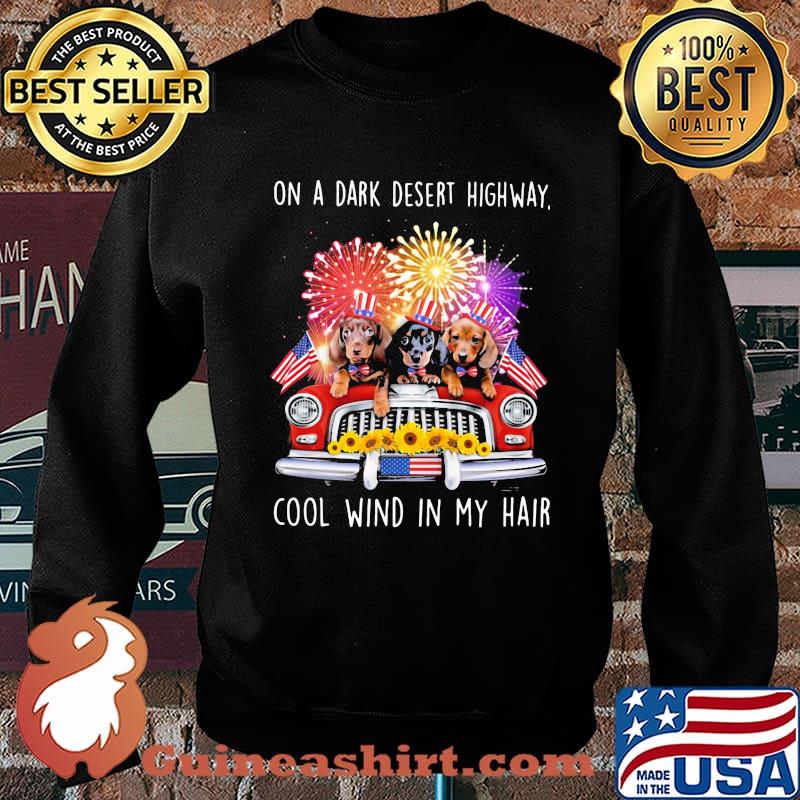 On A Dark Desert Highway Cool Wind In My Hair Dashchund Firework 4th Of July Shirt Sweater