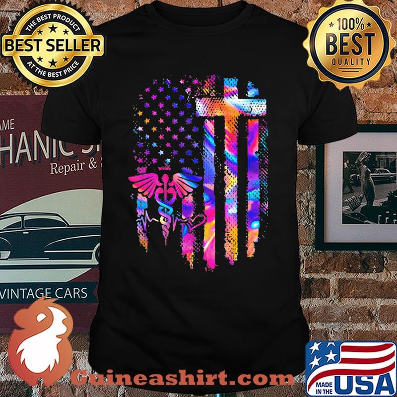 Patriotic American Flag Nurse Watercolor Shirt