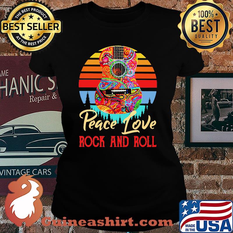 Peace Love Rock And Roll Guitar Vintage Shirt Laides tee