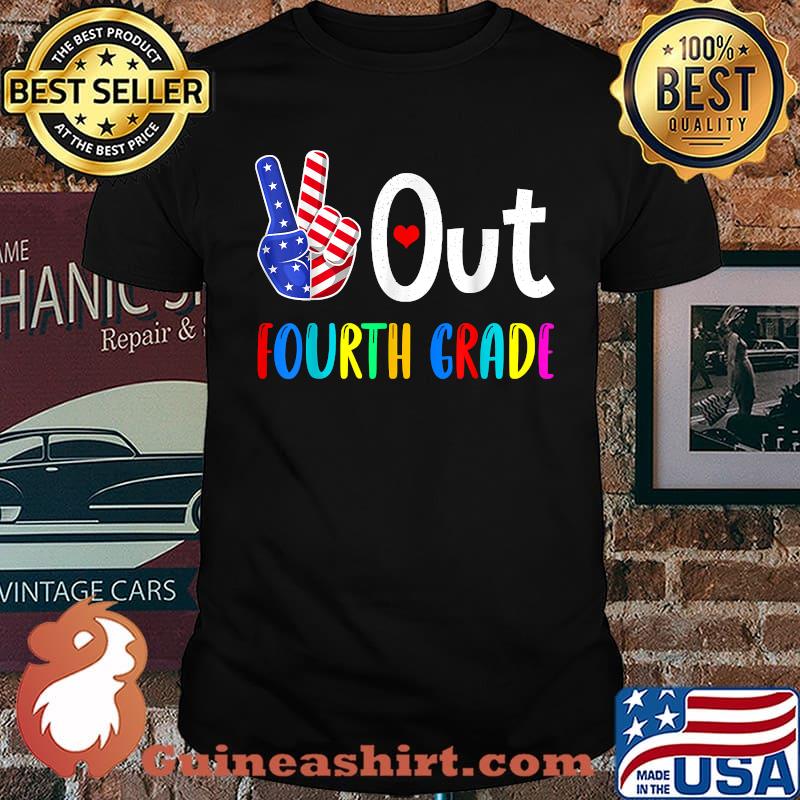 Peace Out Fourth Grade Last Day of School 4th Grade US Flag Shirt