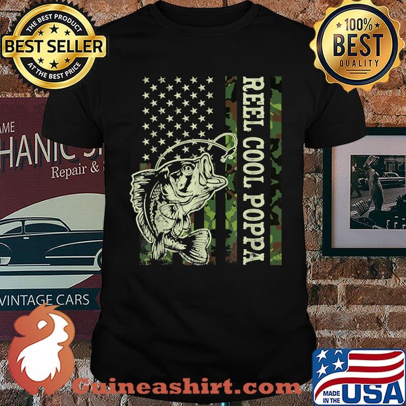 Reel Cool Poppa Camouflage Fish American Flag Shirt