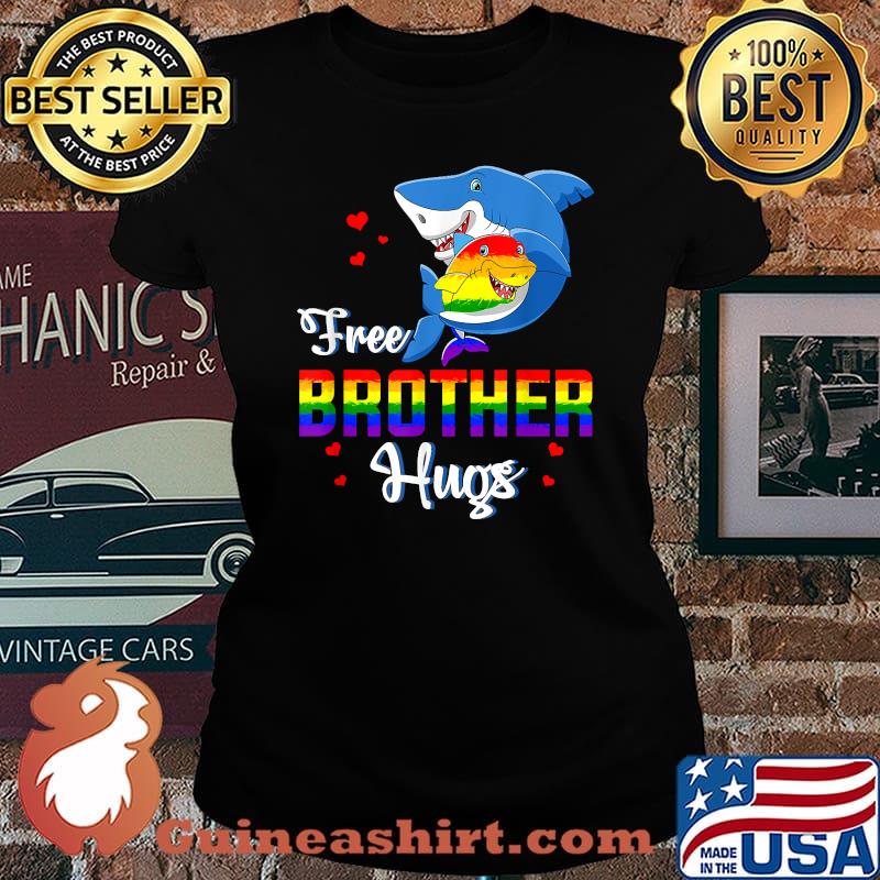 Shark Free Brother Hugs LBGT Rainbow Heart Gay Pride Month T-Shirt Laides tee