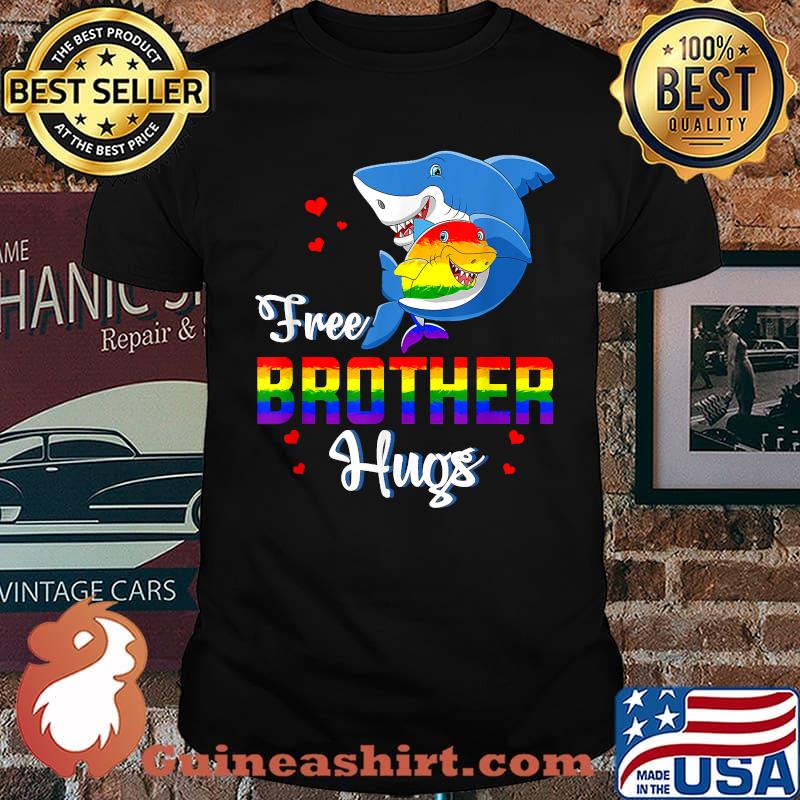 Shark Free Brother Hugs LBGT Rainbow Heart Gay Pride Month T-Shirt