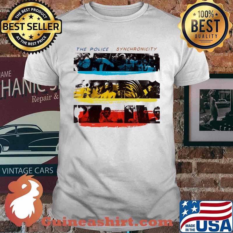 The police synchronicity blue yellow red shirt