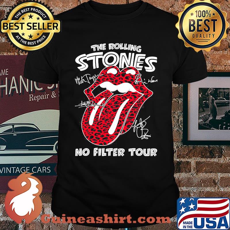The rolling stones no filter tour signature lips leopard red shirt
