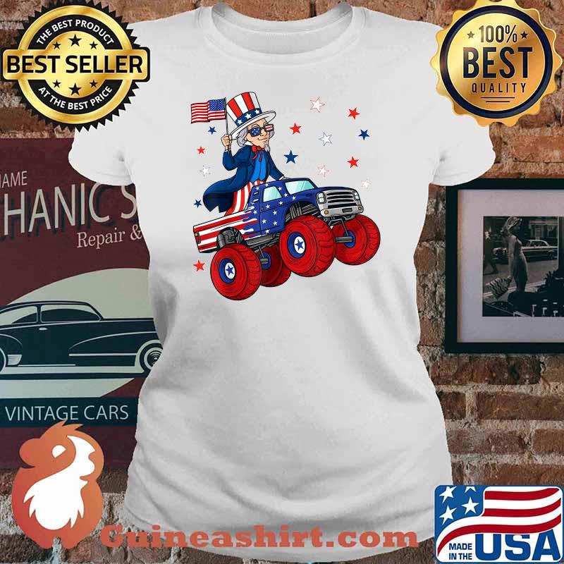 Uncle Sam Riding Monster Truck 4th Of July Independence T-Shirt Ladies tee