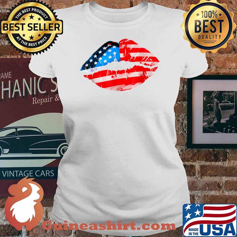 Vintage American Flag Lips 4th Of July Patriotic USA Day T-Shirt Ladies tee