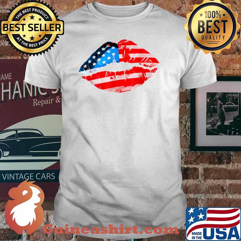 Vintage American Flag Lips 4th Of July Patriotic USA Day T-Shirt