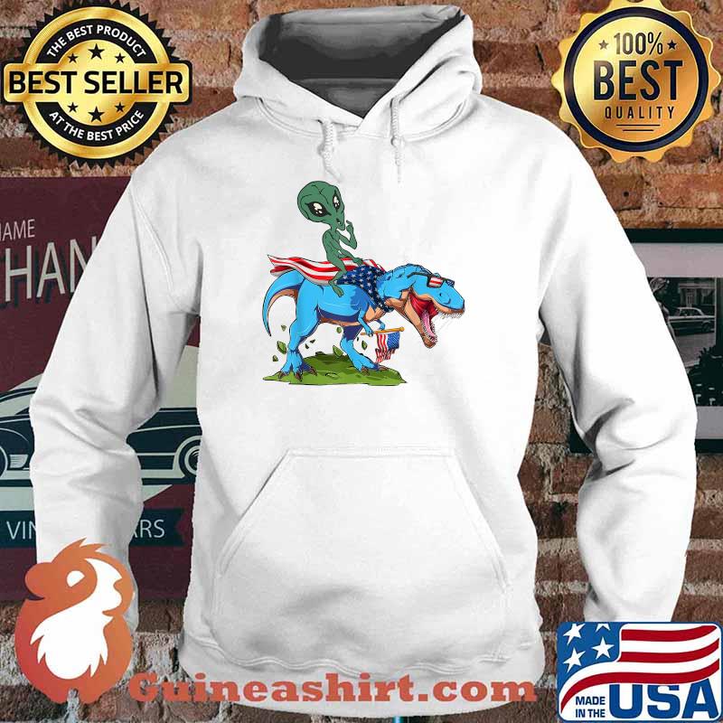 Alien riding Dinosaur USA Flag 4th of July America T-Shirt Hoodie