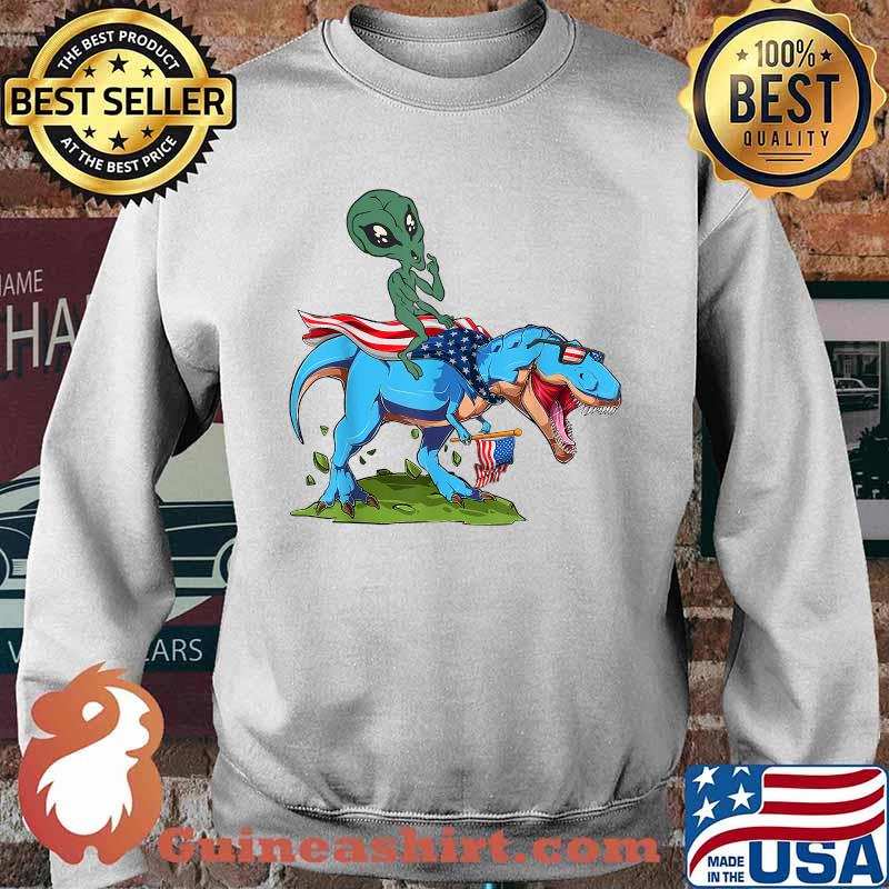 Alien riding Dinosaur USA Flag 4th of July America T-Shirt Sweater