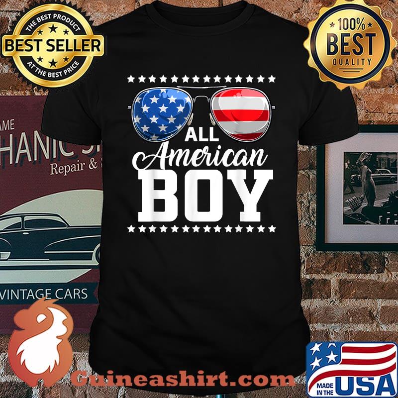 ALL AMERICAN BOY USA Flag Patriotic sunglasses T-Shirt