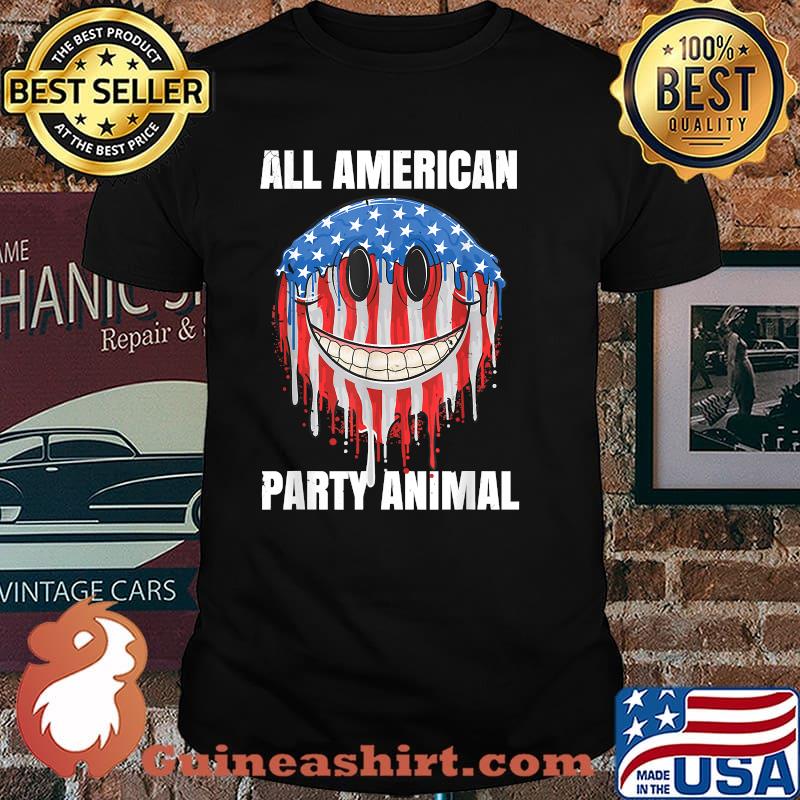 All American Party Animal Rave US Flag Smiley Techno July 4th Party T-Shirt
