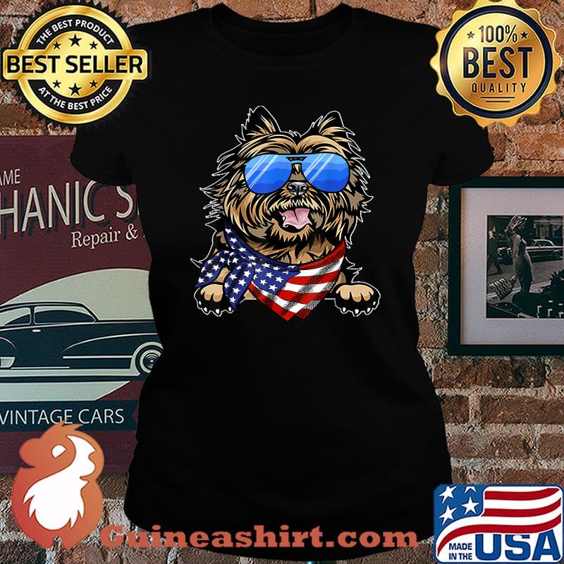 American Cairn Terrier Usa Flag 4th of July Independence T-Shirt Laides tee