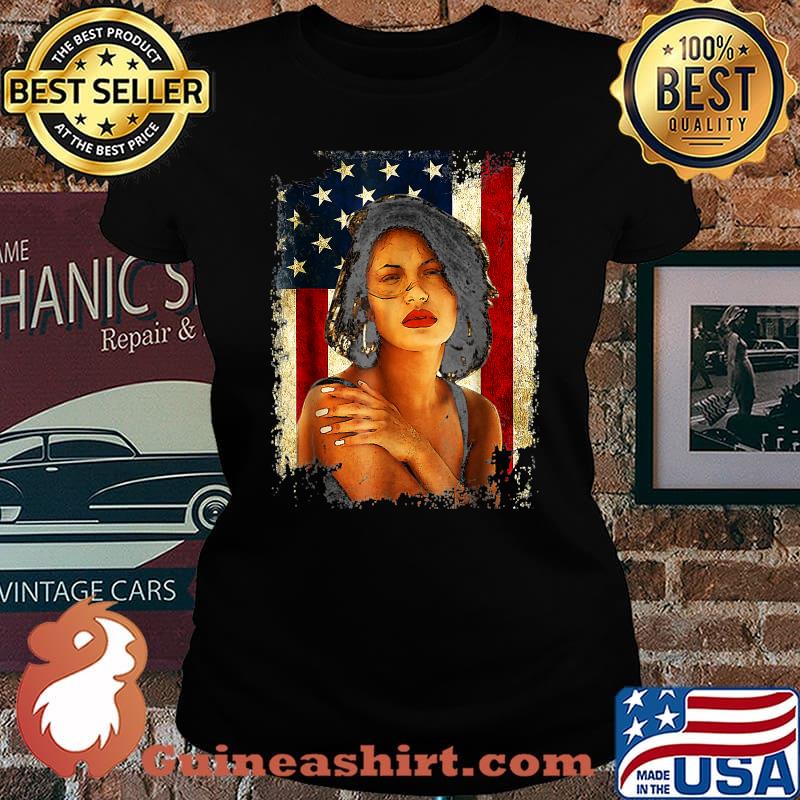 American Flag Woman Love Music Vintage T-Shirt Laides tee