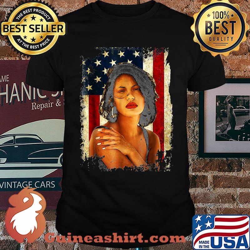 American Flag Woman Love Music Vintage T-Shirt