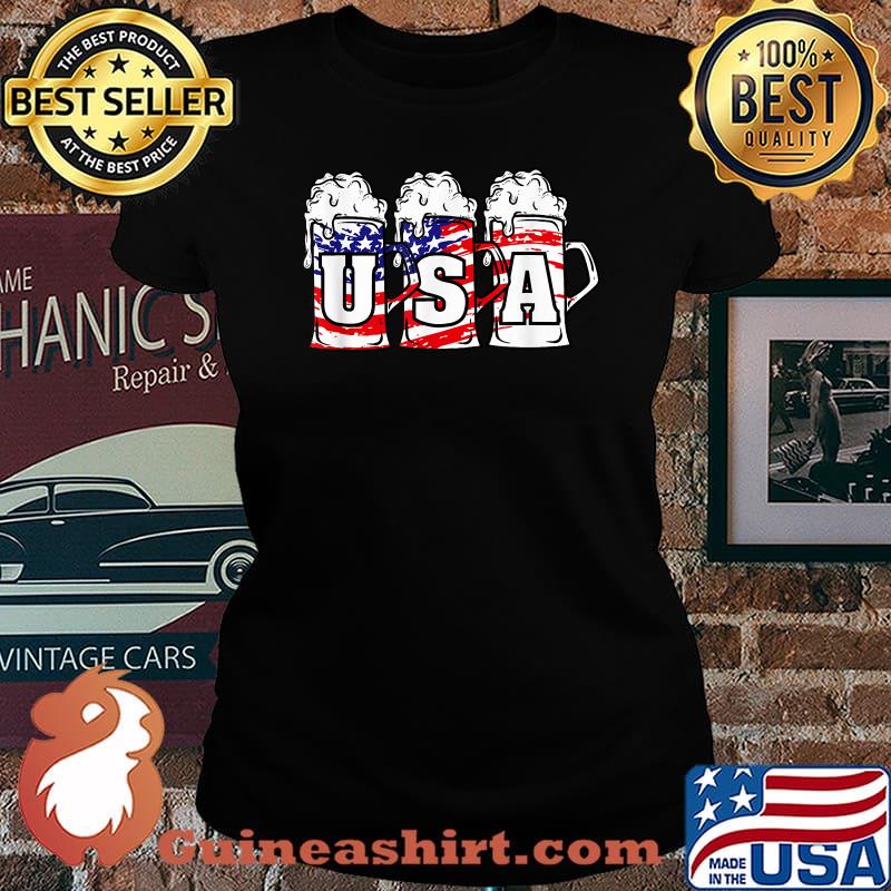 Beer American Flag 4th Of July Independence T-Shirt Laides tee