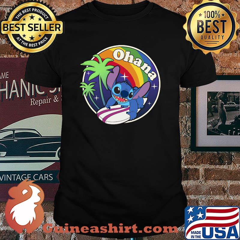 Disney Lilo & Stitch On A Surfboard Rainbow Waves Shirt
