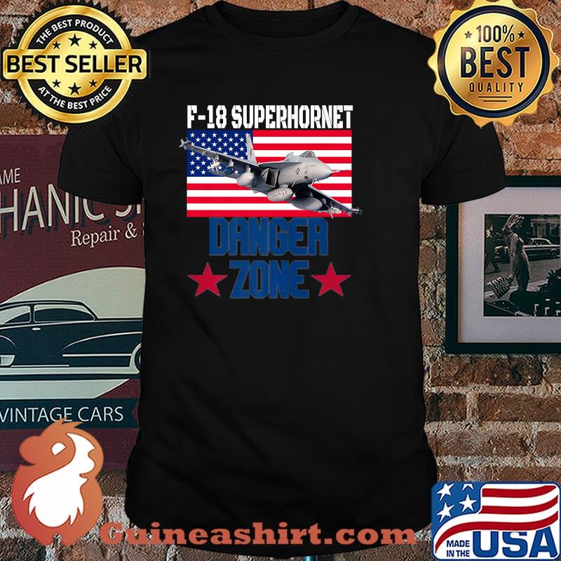 F 18 Superhonrnet Danger Zone pilot and aircraft flying airplanes american flag shirt