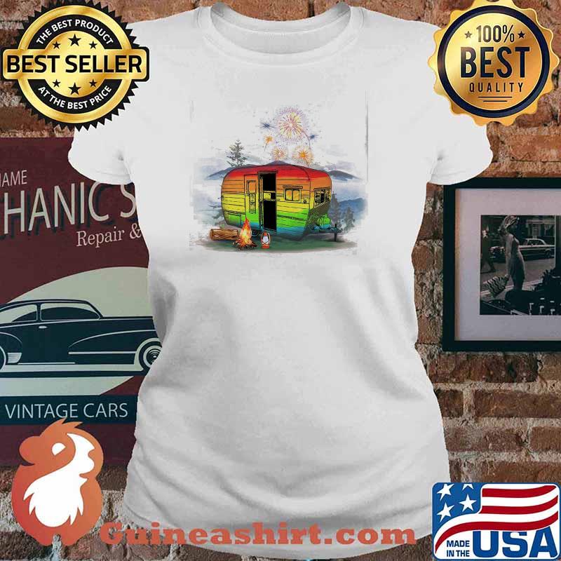Fireworks Rainbow Camping Shirt Ladies tee