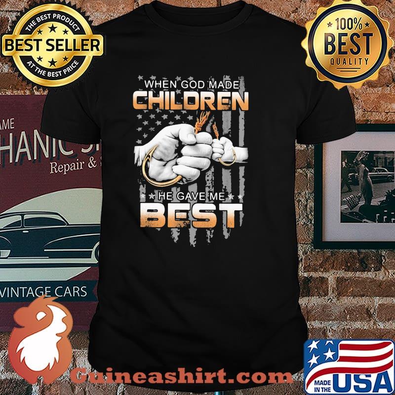 Fishing When God Made Children He Gave Me Best Flag Shirt