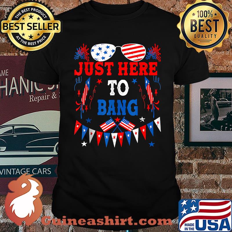 Funny 4th of July I'm Just Here To Bang USA Flag Sunglasses Shirt