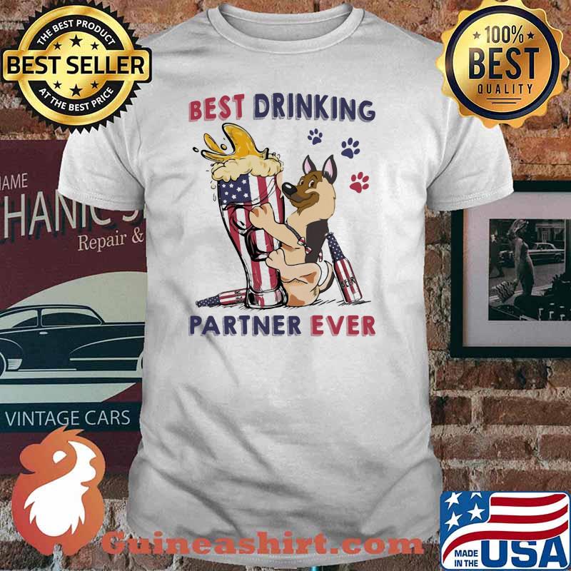 German shepherd best drinking partner ever american flag shirt