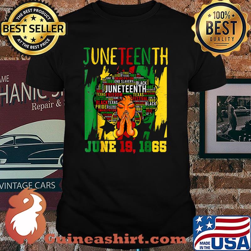 Juneteenth Melanin Black Women Natural Hair Afro Word Art T-Shirt