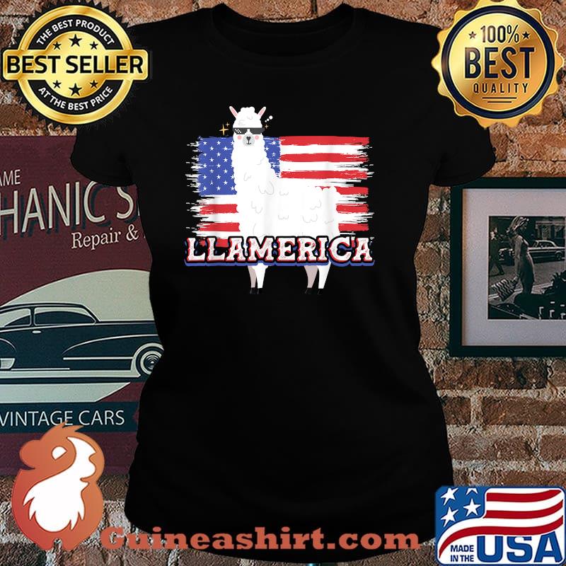 Llamerica Fourth of July Llama Flag T-Shirt Laides tee