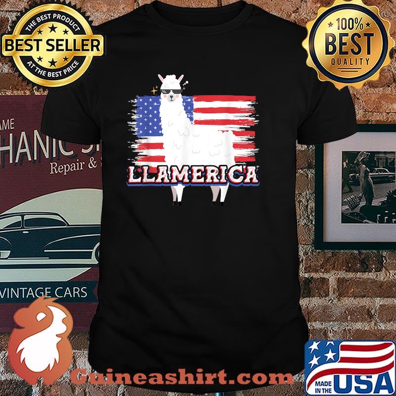 Llamerica Fourth of July Llama Flag T-Shirt