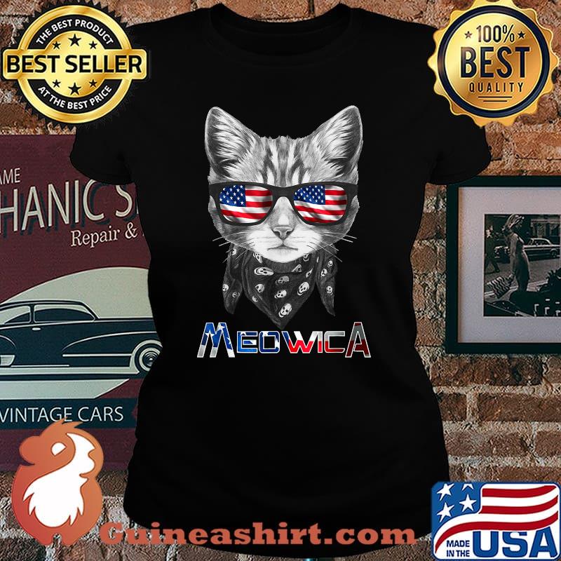 Merica Cat 4th of July Meowica Men USA American Flag T-Shirt Laides tee