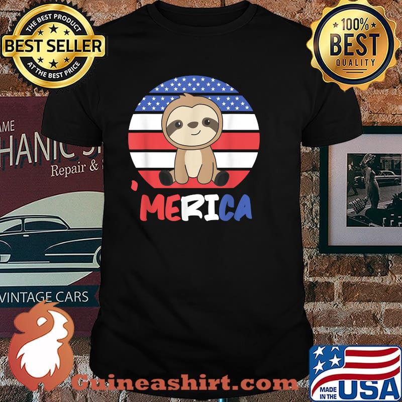 Merica Funny Sloths 4th Of July American Flag Fault T-Shirt