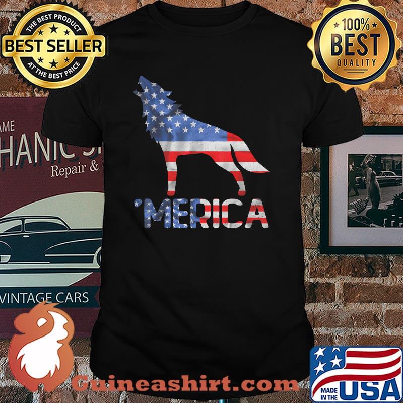 Merica Wolf Usa American Flag 4th Of July Patriotic T-Shirt